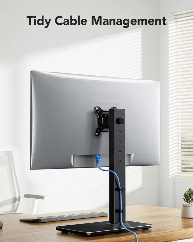 Alt view image 7 of 7 - HUANUO Monitor Stand, Freestanding VESA Mount for 13 to 34 Inch Screens, Holds up to 44lbs, 5 Height Options, Swivel Desk Stand Riser with 360 Rotation, VESA 75x75mm/100x100mm