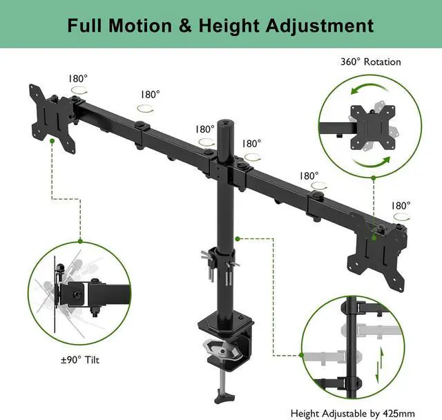 Alt view image 2 of 7 - ERGOMAKERDual Monitor Desk Mount, Fully Adjustable Dual Monitor Arm for 2 Computer Screens up to 27", Heavy Duty Dual Monitor Stand for Desk, Double Monitor Mount for LCD Screens