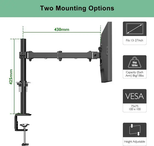 Alt view image 3 of 7 - ERGOMAKERDual Monitor Desk Mount, Fully Adjustable Dual Monitor Arm for 2 Computer Screens up to 27", Heavy Duty Dual Monitor Stand for Desk, Double Monitor Mount for LCD Screens