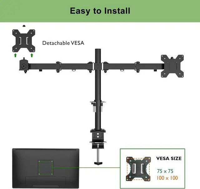 Alt view image 5 of 7 - ERGOMAKERDual Monitor Desk Mount, Fully Adjustable Dual Monitor Arm for 2 Computer Screens up to 27", Heavy Duty Dual Monitor Stand for Desk, Double Monitor Mount for LCD Screens