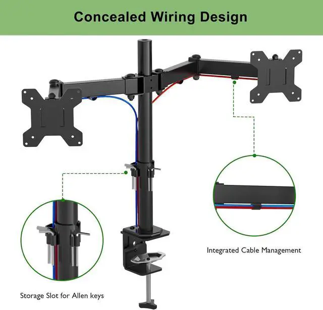 Alt view image 6 of 7 - ERGOMAKERDual Monitor Desk Mount, Fully Adjustable Dual Monitor Arm for 2 Computer Screens up to 27", Heavy Duty Dual Monitor Stand for Desk, Double Monitor Mount for LCD Screens