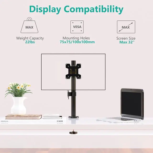 Alt view image 4 of 7 - WALI Single Monitor Mount, Monitors Desk Mount, Single Monitor Arm Holds Screen Up to 32inch, 22lbs, Fully Adjustable Mount Designed for Home Office Application(M001S), Black