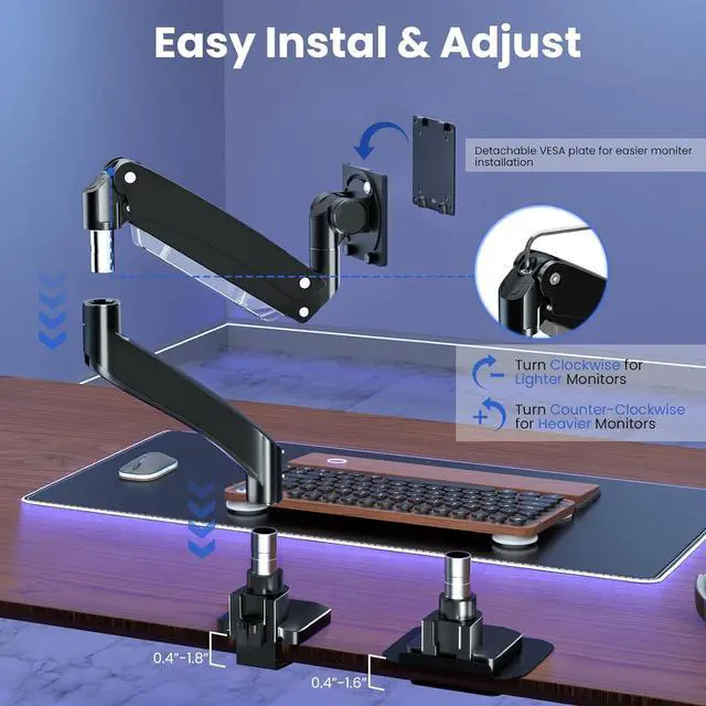 Alt view image 4 of 7 - Ultrawide Monitor-Arm Heavy Duty 22-57 - PUTORSEN Aluminum Single Monitor Mount Holds up to 59.4lbs, Premium Adjustable Desk Mount Stand, VESA75/100/200mm, Black