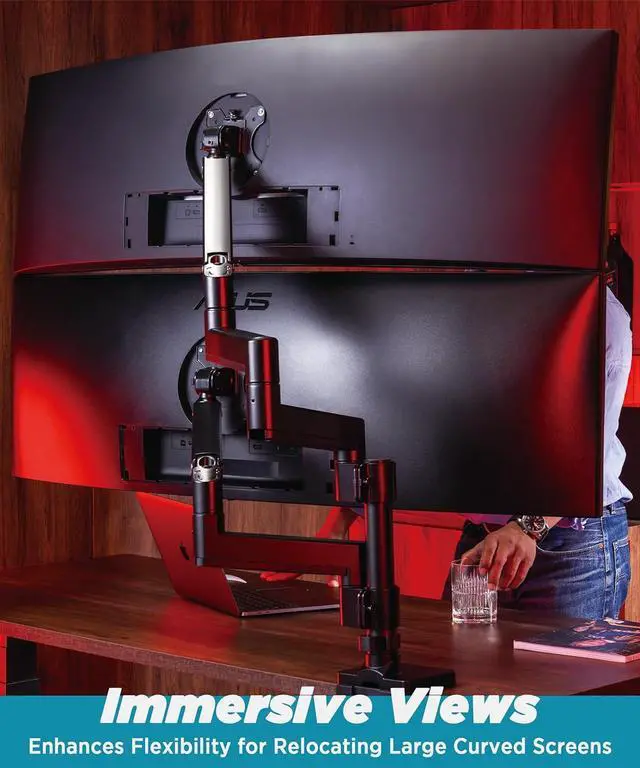 Alt view image 7 of 7 - Heavy Duty Monitor Arm for Ultrawide Monitors up to 57" and 44 lbs, Single Desk Stand, Pneumatic Height Adjustable, Modular Extension Arms - Max VESA 100x100, Black, MA20P-S