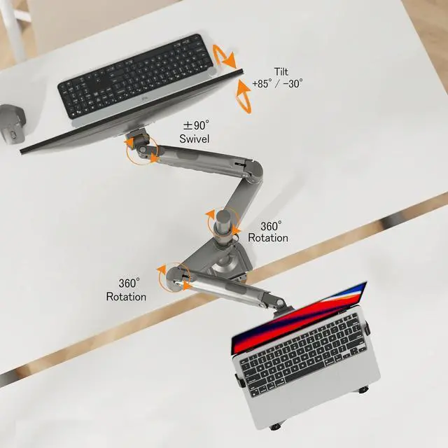 Alt view image 5 of 6 - NB North Bayou Dual Arm 2 in 1 Combo, Laptop Mount with Adjustable Tray for 10-17Notebook, Full Motion Monitor Arm with VESA Plate for 17-27 Monitor (Within 4.4~19.8lbs) H180-FP