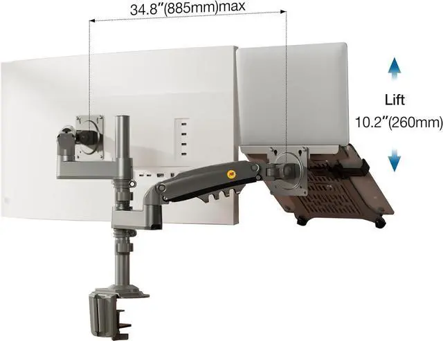 Alt view image 6 of 6 - NB North Bayou Dual Arm 2 in 1 Combo, Laptop Mount with Adjustable Tray for 10-17Notebook, Full Motion Monitor Arm with VESA Plate for 17-27 Monitor (Within 4.4~19.8lbs) H180-FP