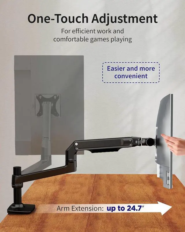 Alt view image 6 of 7 - Single Monitor Arm Desk Mount, Holds Screens up to 40 Inches and 25 lbs, Fully Adjustable Vesa Monitor Mount with C-Clamp and Grommet Base, Aluminum, Black