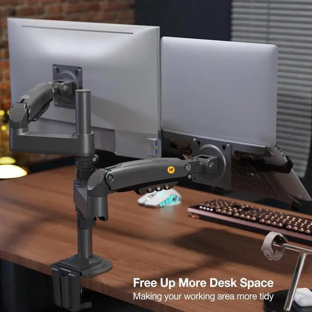 Alt view image 3 of 6 - NB North Bayou Dual Arm 2 in 1 Combo, Laptop Mount with Adjustable Tray for 10-17Notebook, Full Motion Monitor Arm with VESA Plate for 17-27 Monitor (Within 4.4~19.8lbs) H180-FP
