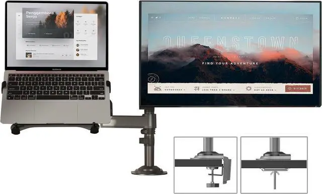 Alt view image 4 of 6 - NB North Bayou Dual Arm 2 in 1 Combo, Laptop Mount with Adjustable Tray for 10-17Notebook, Full Motion Monitor Arm with VESA Plate for 17-27 Monitor (Within 4.4~19.8lbs) H180-FP