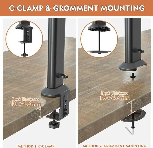 Alt view image 7 of 7 - HEMUDU Single Tall Desk Monitor Arm Mount Stand Fit for 27 inch to 42 inch Flat Curved Computer Screen with Swivel, Height Adjustable, Rotation,Holds up to 77lbs, Black