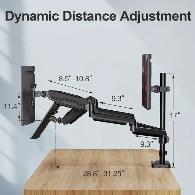 Alt view image 5 of 7 - MOUNT PRO Triple Monitor Mount, 3 Monitor Desk Mount for There Screens up to 32 Inch, Full Motion Gas Spring Triple Monitor Stand, Heavy Duty Monitor Arm Hold up to 17.6lbs Each, VESA Mount, Black