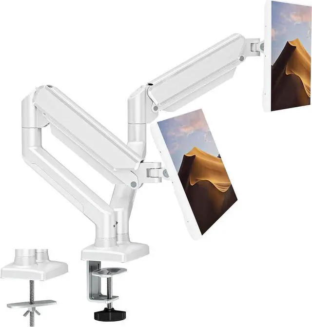 Main image of Dual Monitor Mount Fits 13 to 32 Inch Computer Screen, Dual Monitor Arm Hold up to 19.8lbs Each, Full Motion Monitor Desk Mounts for 2 Monitors, Gas Spring Monitor Stand, VESA Mount, White