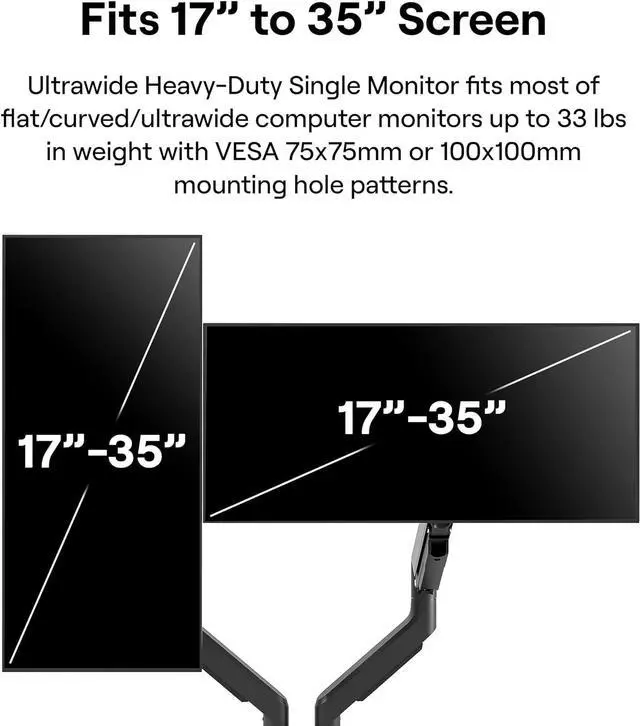 Alt view image 2 of 7 - Pixio PS2D Ultrawide Heavy-Duty Premium Dual Monitor Arm Stand Desk Mount - Fits up to 35 inches Two Monitors, Weights up to 33 lbs Each, Height Adjustable, Compatible with VESA 75x75mm 100x100mm