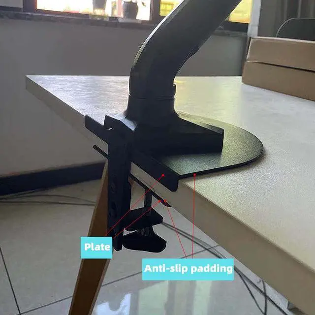 Alt view image 6 of 6 - Steel Monitor Mount Reinforcement Plate for Fragile Tabletop, Black, Fits Most Monitor Stand C-Clamp Installations