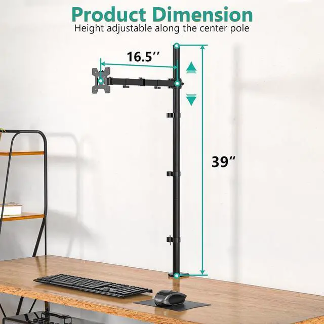 Alt view image 4 of 7 - WALI Single Monitor Stand Desk Mount, 39 inch Tall Monitor Stand Fully Adjustable, Articulating Arm for Computer Screen up to 32 inch, 22lbs (M001XXL), Black
