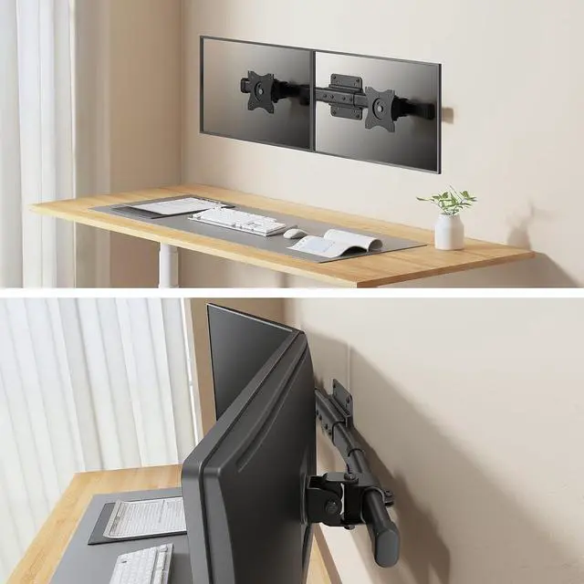 Alt view image 7 of 7 - WALI Dual Monitor Wall Mount, Single to Double Bracket Adapter, Horizontal Assembly Arm for 2 Screen up to 27 inch (012ARM), Black