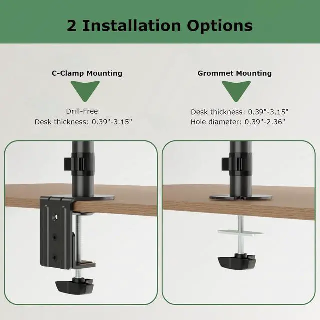 Alt view image 7 of 7 - 3 Monitor Desk Mount for 17 to 32 inch Screens, Fully Adjustable Triple Monitor Stand with Tilt,Swivel,Rotate, Each Arm Holds up 17.6 lbs,VESA Mount 75x75/100x100mm, Clamp & Grommet Kit