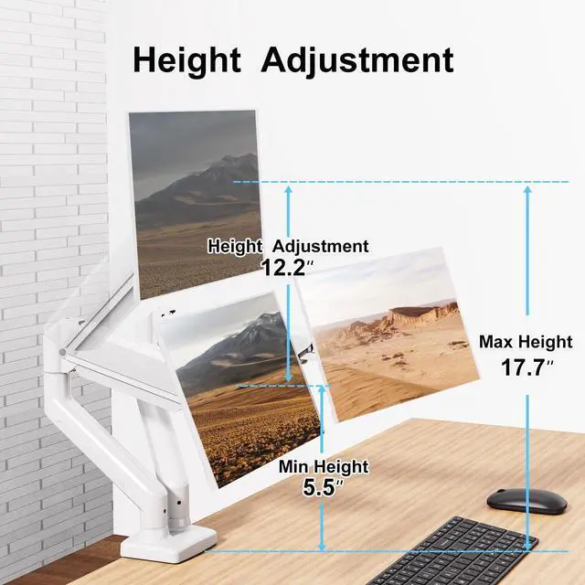 Alt view image 5 of 7 - Dual Monitor Mount Fits 13 to 32 Inch Computer Screen, Dual Monitor Arm Hold up to 19.8lbs Each, Full Motion Monitor Desk Mounts for 2 Monitors, Gas Spring Monitor Stand, VESA Mount, White