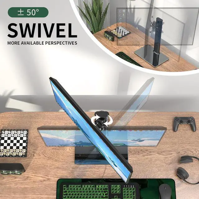 Alt view image 2 of 7 - Single Monitor Desk Stand Free-Standing Desk Mount Arm Riser for 13 inch to 32 inch Screen Freestanding VESA Mount Base, Adjustable Height, Tilt, Swivel, Rotation, Black AX05TB01