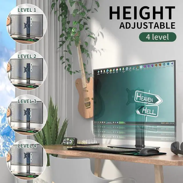 Alt view image 3 of 7 - Single Monitor Desk Stand Free-Standing Desk Mount Arm Riser for 13 inch to 32 inch Screen Freestanding VESA Mount Base, Adjustable Height, Tilt, Swivel, Rotation, Black AX05TB01