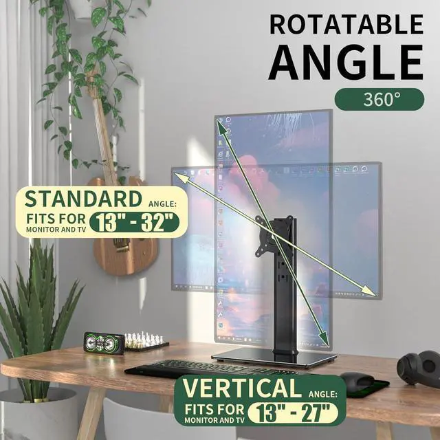Alt view image 5 of 7 - Single Monitor Desk Stand Free-Standing Desk Mount Arm Riser for 13 inch to 32 inch Screen Freestanding VESA Mount Base, Adjustable Height, Tilt, Swivel, Rotation, Black AX05TB01
