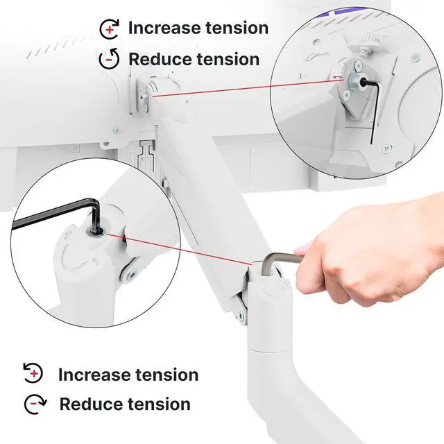Alt view image 7 of 7 - Pixio PS2S White Ultrawide Heavy-Duty Premium Single Monitor Arm Stand Desk Mount - Fits up to 49 inches Monitors, Weights up to 39lbs Flat / 31lbs Curved, Compatible with VESA 75x75 100x100mm