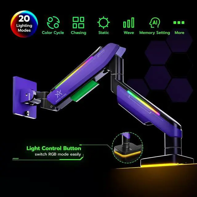 Alt view image 6 of 7 - Monitor Mount for 17 to 49 Inch Curved and Ultrawide Monitor, Vesa Mount Support up to 44lbs, Adjustable Gas Spring Clamp and Grommet Desk Mount Monitor Stand, Purple