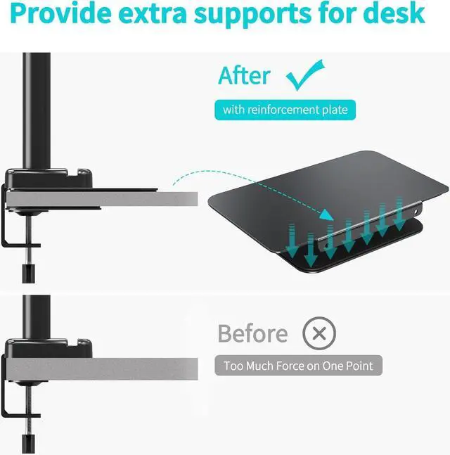 Alt view image 2 of 6 - MOUNT PRO Monitor Mount Reinforcement for Thin Desk and Other Fragile Table Tops, Steel Bracket Plate Fits Monitor Arm and Monitor Stand C Clamp Installation
