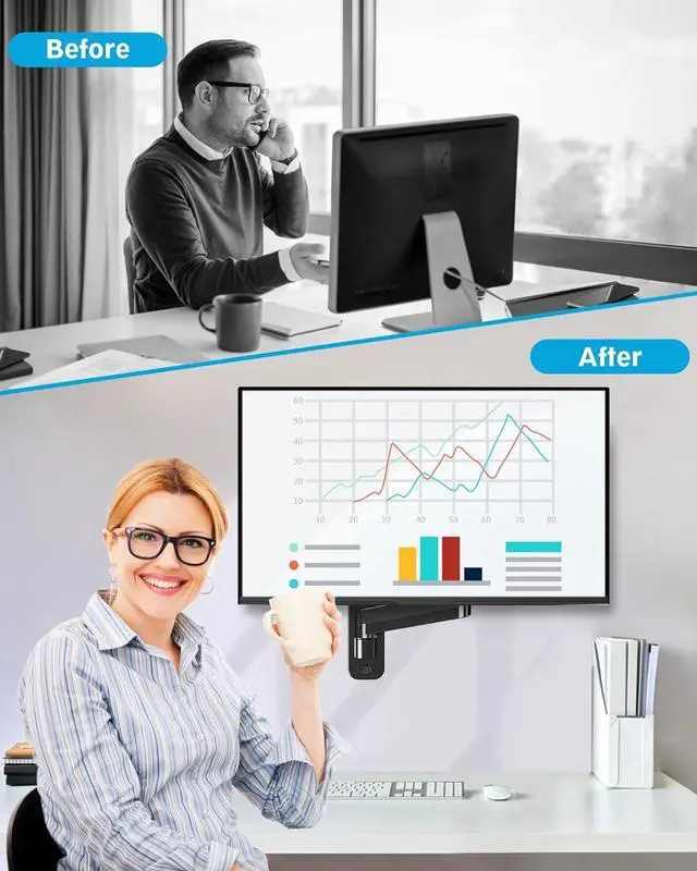 Alt view image 6 of 7 - MOUNTUP Monitor Wall Mount for 17-35 Inch Computer Screen, Gas Spring Single Monitor Arm with VESA Extension Kit for VESA 75x75, 100x100, 100x200, 200x100, 200x200, Support 4.4-26.5lbs Display, Black