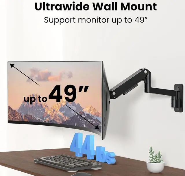 Alt view image 2 of 7 - PUTORSEN Monitor Wall Mount Arm - Heavy Duty for Ultrawide Computer up to 49 inches and 44 lbs with Gas Spring, Full Motion Adjustable, Max VESA 200x200