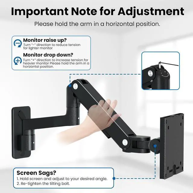 Alt view image 6 of 7 - PUTORSEN Monitor Wall Mount Arm - Heavy Duty for Ultrawide Computer up to 49 inches and 44 lbs with Gas Spring, Full Motion Adjustable, Max VESA 200x200