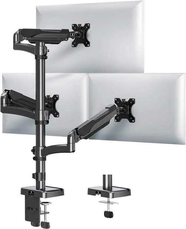 Main image of MOUNTUP Triple Monitor Mount Holds 4.4-17.6lbs, Up to 32 Inch Monitor Stand for 3 Monitors, Triple Monitor Stand with Gas Spring Arm with Clamp/Grommet Base VESA 75x75/100x100 MU6013A