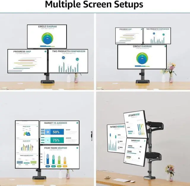 Alt view image 7 of 7 - MOUNTUP Triple Monitor Mount Holds 4.4-17.6lbs, Up to 32 Inch Monitor Stand for 3 Monitors, Triple Monitor Stand with Gas Spring Arm with Clamp/Grommet Base VESA 75x75/100x100 MU6013A