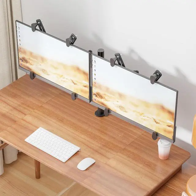Alt view image 3 of 7 - WALI Dual Monitor Arm Desk Mount, with Mounting Adaptor Brackets, Monitor Arm Holds Up to 27" Screens Without Mounting Holes, Adjustable Stand for Home, Office, School Application, (M002U), Black