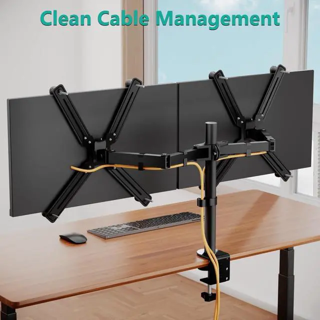 Alt view image 5 of 7 - WALI Dual Monitor Arm Desk Mount, with Mounting Adaptor Brackets, Monitor Arm Holds Up to 27" Screens Without Mounting Holes, Adjustable Stand for Home, Office, School Application, (M002U), Black
