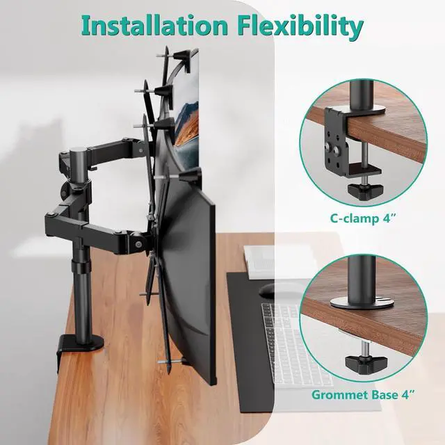 Alt view image 6 of 7 - WALI Dual Monitor Arm Desk Mount, with Mounting Adaptor Brackets, Monitor Arm Holds Up to 27" Screens Without Mounting Holes, Adjustable Stand for Home, Office, School Application, (M002U), Black