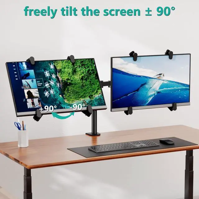 Alt view image 7 of 7 - WALI Dual Monitor Arm Desk Mount, with Mounting Adaptor Brackets, Monitor Arm Holds Up to 27" Screens Without Mounting Holes, Adjustable Stand for Home, Office, School Application, (M002U), Black