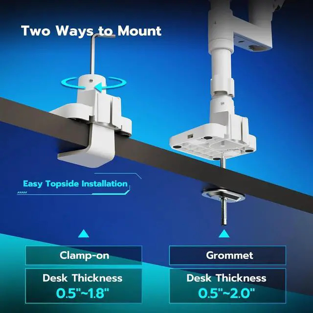 Alt view image 7 of 7 - Dual Monitor Arm for Ultrawide Heavy Duty Curved Monitor Stacking, Fits 17-49 Inch, Vertical Gas Spring Double Monitor Mount with USB, Adjustable Dual Monitor Mount for Desk, White