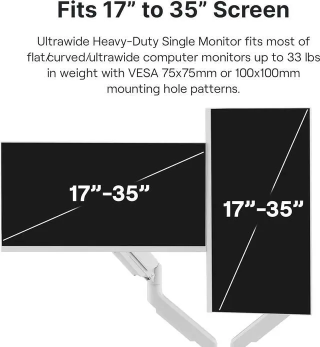 Alt view image 2 of 7 - Pixio PS2D White Ultrawide Heavy-Duty Premium Dual Monitor Arm Stand Desk Mount - Fits up to 35 inches Two Monitors, Weights up to 33 lbs Each, Compatible with VESA 75x75mm 100x100mm