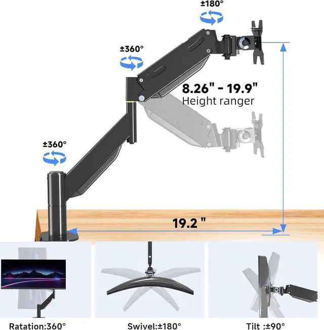 Alt view image 3 of 7 - Pholiten Premium Aluminum Heavy Duty Monitor ArmUltrawide Monitor Arm,Full Motion Single Monitor Mount for Computer Screens up to 49 inchs and 46.2lbs,Adjustable Clamp and Grommet Monitor Mount.