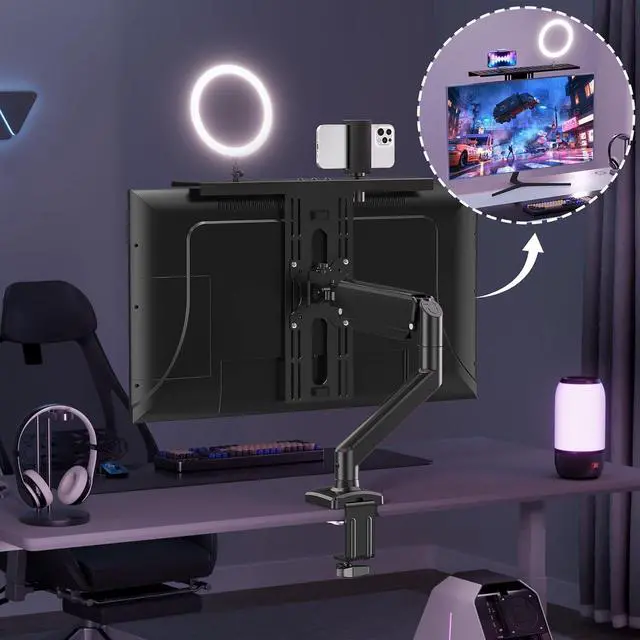 Alt view image 3 of 7 - DSLR Monitor Mount Hold up to 11 lbs, Monitor Top Shelf for Livestream Device, Camera Mount, Webcams, Microphones, Lighting and More, Fits VESA Mount 75/100mm, Height Adjustable
