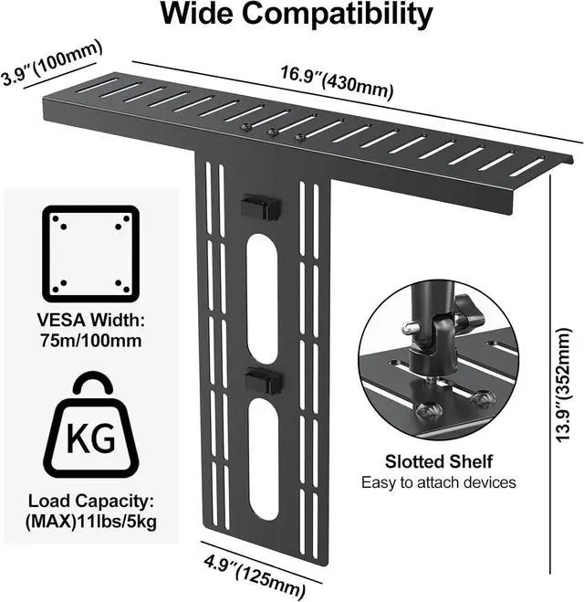 Alt view image 6 of 7 - DSLR Monitor Mount Hold up to 11 lbs, Monitor Top Shelf for Livestream Device, Camera Mount, Webcams, Microphones, Lighting and More, Fits VESA Mount 75/100mm, Height Adjustable