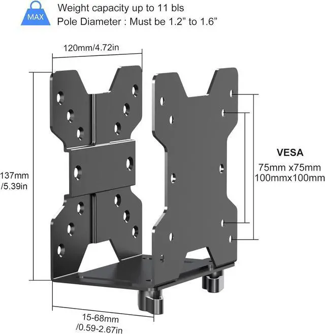 Alt view image 4 of 7 - suptek Thin Client Mount Bracket Adjustable Mini PC Mount Bracket,CPU VESA Under Desk and Monitor Arm Computer Holder, Black, ZJJ002