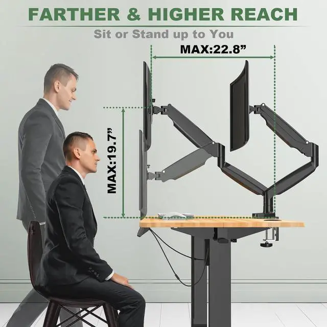 Alt view image 6 of 7 - Dual Monitor Mount, Dual Monitor Desk Mount for Two Ultrawide 22"-34" Flat/Curved Computer Screens, Fully Adjustable Gas Spring Double Monitor Stand Arms Hold 26.5lbs, VESA 75x75/100x100mm