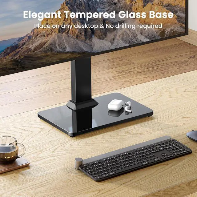 Alt view image 7 of 7 - ErGear Single Monitor Stand for 13-34 inch Screens up to 44 lbs, Free-Standing Monitor Riser with 5 Height Settings, Tabletop VESA Mount with Tempered Glass Base, Max VESA 100x100mm