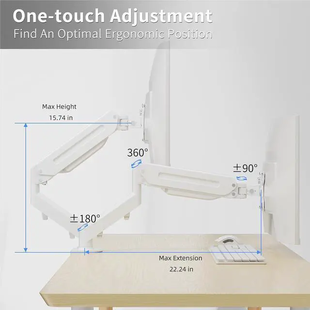 Alt view image 5 of 7 - Suptek Monitor Mount Gas Spring Monitor Arm Desk Mount Fully Adjustable Fits 17 20 22 23 24 26 27 inch Monitors (White)