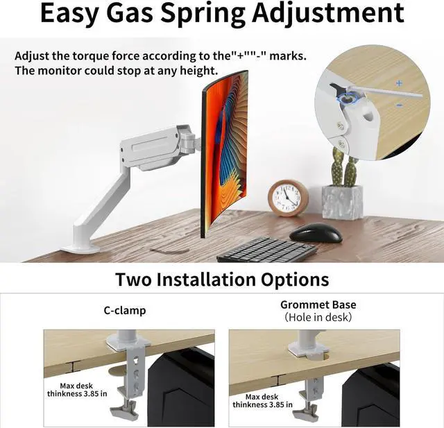 Alt view image 6 of 7 - Suptek Monitor Mount Gas Spring Monitor Arm Desk Mount Fully Adjustable Fits 17 20 22 23 24 26 27 inch Monitors (White)