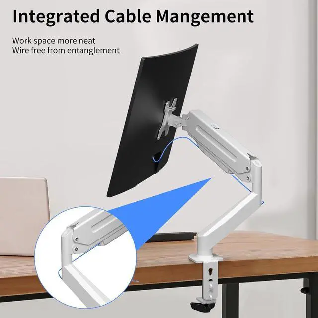 Alt view image 7 of 7 - Suptek Monitor Mount Gas Spring Monitor Arm Desk Mount Fully Adjustable Fits 17 20 22 23 24 26 27 inch Monitors (White)
