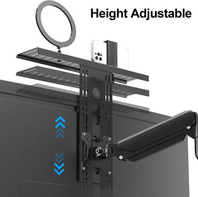 Alt view image 4 of 7 - DSLR Monitor Mount Hold up to 11 lbs, Monitor Top Shelf for Livestream Device, Camera Mount, Webcams, Microphones, Lighting and More, Fits VESA Mount 75/100mm, Height Adjustable