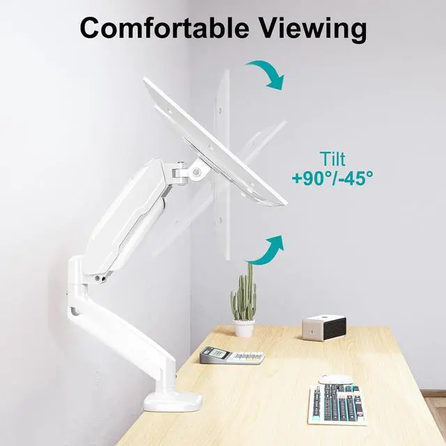 Alt view image 3 of 7 - MOUNT PRO Single Monitor Desk Mount - Articulating Gas Spring Monitor Arm, Removable VESA Mount Desk Stand with Clamp and Grommet Base - Fits 13 to 32 Inch Computer Monitors, VESA 75x75/100x100, White